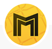 A yellow circle with black letter m  Description automatically generated